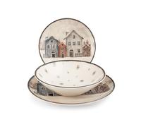 H&H, Service de table 18 pièces Snowland, set de table de Noël en stoneware, lavable au lave-vaisselle