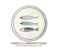 H&H Set 12 Piatti Piani Sardinas In Stoneware Decorato Cm 26