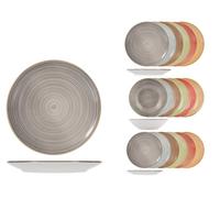 H&H Set d'assiettes Opera 18 pièces en Stoneware - Service de table complet, couleurs assorties, design élégant en spirale