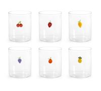 H&H - Set de 6 Verres en Verre Borosilicaté - 42 corations Fruits Assortis - Ananas, Fraise, Cerises, Raisin, Pêche, Citron