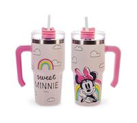H&H Tasse isotherme avec paille Minnie Sweet - Gobelet isotherme 0,6 l, acier inoxydable | Isolation thermique à double paroi | Réutilisable, anti-fuite, idéal pour l'école, le bureau, le sport et les