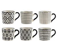 H&H Vhera - Set de 6 Tasses à Thé en Stoneware, Décors Assortis, 220 cc, Élégance et Praticité, Parfaites pour Déguster Votre Thé ou Infusion Préféré