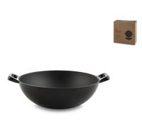 H&H Wok en fonte émaillée 24 cm avec 2 poignées - Compatible avec induction et tous les plateaux de cuisson