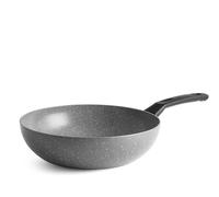 H&H Wok Sigma 28 cm - Corps en aluminium imprimé, revêtement antiadhésif en céramique en nid d'abeille, fond compatible tous les plans de cuisson, poignées ergonomiques, effet pierre