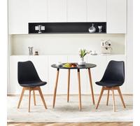 H.J WeDoo Ensemble Table et 2 Chaises Salle à Manger Moderne, Table de Cuisine Ronde en MDF pour 2-4 Personnes, Noir