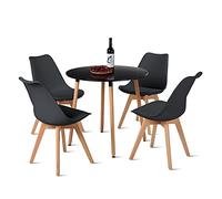 H.J WeDoo Ensemble Table et 4 Chaises Salle à Manger Moderne, Table de Cuisine Ronde en MDF pour 2-4 Personnes, Noir