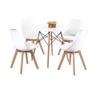 H.J WeDoo Ensemble Table et Lot de 4 chaises de Salle à Manger, Table Ronde et 4 Blanc Scandinaves Chaises