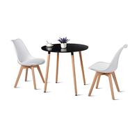 H.J WeDoo Ensembles de Meubles de Salle à Manger, 1 MDF Noir Table + 2 Chaises Salle Manger Blanc Modernes, pour Cuisine, Conférence