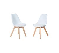 H.J WeDoo Lot de 2 chaises scandinaves, pied en bois de hêtre et assise rembourrée, style nordique - Blanc