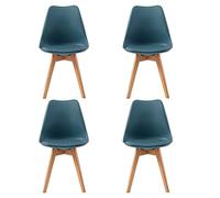 H.J WeDoo Lot de 4 Chaises Salle à Manger Scandinaves, Chaises Cuisine Design avec Coussin, Bois de Hêtre Massif, Morandi Bleu Foncé