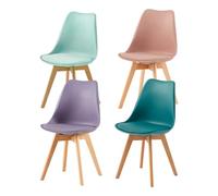 H.J WeDoo Lot de 4 Chaises Salle à Manger Scandinaves,Chaises Cuisine Design avec Coussin, Bois de Hêtre Massif,Rauchros Türkis+Minzgrün+Grau Violett