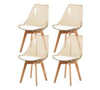 H.J WeDoo Lot de 4 Chaises Salle à Manger Scandinaves Testées SGS avec Pieds en Bois de Hêtre, 4 Chaises de Cuisine Transparentes Marron avec Coussin d'Assise en Cuir PU Blanc