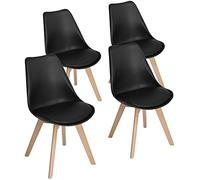 H.J WeDoo Lot de 4 chaises scandinaves, pied en bois de hêtre et assise rembourrée, style nordique - noir
