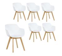 H.J WeDoo Lot de 6 Chaise Salle à Manger, Fauteuils Scandinave de Chaise latérale Design rétro avec Jambe de Bois de hêtre Massif - Blanc