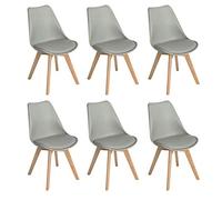 H.J WeDoo Lot de 6 chaises de Salle à Manger scandinaves, Chaises Rétro Bois de hêtre Massif- Gris