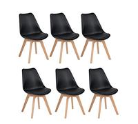 H.J WeDoo Lot de 6 chaises de Salle à Manger Scandinaves, Chaises Rétro Rembourrée Bois de Hêtre Massif- Noir