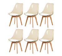H.J WeDoo Lot de 6 Chaises Salle à Manger Scandinaves Testées SGS avec Pieds en Bois de Hêtre, 6 Chaises de Cuisine Transparentes Marron avec Coussin d'Assise en Cuir PU Blanc