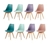 H.J WeDoo Lot de 8 Chaises Salle à Manger Scandinaves,Chaises Cuisine Design avec Coussin,Bois de Hêtre Massif,2Rauchros 2Türkis+2Minzgrün+2Grau Violett