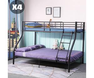 H.J WeDoo Set de 4 lits superposés avec échelle et avec protection contre la chute, lit métallique avec sommier à lattes, lit d'enfant, 90x200/140x200, noir