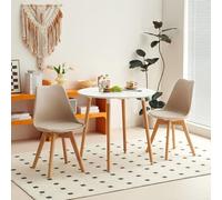 H.J WeDoo Table à manger ronde avec 2 chaises, table de cuisine de 80 cm et lot de 2 chaises de salle à manger, salon (table blanche + 2 chaises kaki)