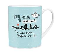 H:) PPY life 46253 Tasse XL, avec inscription en allemand « Heute mache ich erstmal nichts », motif maritime de petit bateau, en porcelaine, bleue, 60 cl