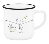 H:PPY life 74754 Tasse à expresso, motif : Hab dich so lieb, en porcelaine, 10 vec bande cadeau, cadeau pour amis, anniversaire
