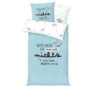 H:)PPY life Die Geschenkewelt 46257 Parure de lit 2 pièces en Microfibre avec Fermeture Éclair Motif Inscription en Allemand Aujourd'hui, Je Fais Le Premier nôtres Bleu Clair