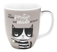 H:)PPY life Tasse avec motif Chat fatigué | Tasse à café en porcelaine, 40 cl | Tasse avec inscription en allemand | 47925