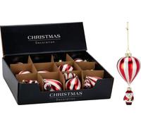 H&S Decoration | Boule en verre - Boule de sapin de Noël - 6 x 6 x 16 - Set de 12 - Blanc + Rouge rayé - Boule de sapin - avec Père Noël