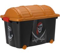 H&S Decoration | Caisse de rangement - Pirate - 42x60x40 cm - Noir - Avec roulettes - Peu encombrante et robuste - Rangement pour chambre d'enfant