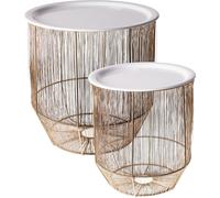 H&S Decoration | Table basse - Table d'appoint avec panier - Set de 2 - Rond - Table avec panier intégré - Noir Blanc