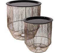 H&S Decoration | Table d'appoint - Table basse avec panier - Set de 2 - Rond - Table avec panier intégré - Noir Or