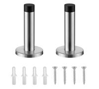 H&S Percel-0799475473982 Lot de 2 butées de porte murales en acier inoxydable avec tampon en caoutchouc Argenté