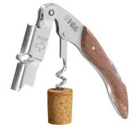 H&S Tire Bouchon en Acier Inoxydable - 3-en-1 Tire-bouchon de Serveur & Sommelier - Ouvre Bouteille Professionnel avec Lame Coupe Film & Poignée en Bois - Tous Types de Bouchons