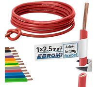 Aderleitung Verdrahtungsleitung - Conducteur unique flexible - câble PVC - H07V-K 2,5 mm² - couleur : rouge - nombreuses longueurs disponibles par pas de 5 mètres, votre longueur : au choix