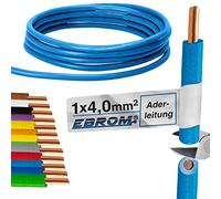 H07V-U Câble conducteur rigide - Gaine en PVC - 4 mm² - Couleur : bleu clair - Plusieurs longueurs par incréments de 5 mètres - Votre choix : 4 mm² - Longueur : 10 m