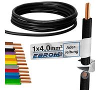 H07V-U Câble conducteur rigide - Gaine en PVC - 4 mm² - Couleur : noir - Plusieurs longueurs par incréments de 5 mètres, votre choix : 4 mm² - Longueur : 10 m