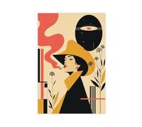 H3B8U2Y5 Femme avec OVNI Art Mural sur Toile, Art Ligne Bloc Couleur Salon
