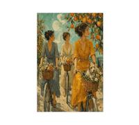 H3B8U2Y5 Femmes avec velos chien Tableau sur Toile, Jardin d'epoque Bureau