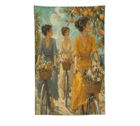 H3B8U2Y5 Femmes with Bicycles and Dog Tapisserie Murale, Vintage Jardin