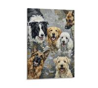 H3B8U2Y5 Portrait aquarelle de chiens heureux Tableau sur Toile