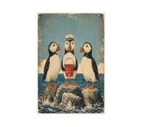 H3B8U2Y5 Trio de macareux avec seau Art Mural sur Toile, Oiseaux cotiers