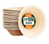 HAAGO 20 Bols Jetables en Feuille de Palmier, 180 ml - Petits Bols en Bois Compostables et Biodégradables pour Desserts, Sauces, Soupes - Compatibles Micro-Ondes et Congélateur