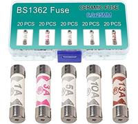 HAAMNING7 BS1362 Fusible 3A 5A 10A 13A 1A, Fusible de Tube En Céramique 240V, Prise D'alimentation Domestique Et Fusible Multimètre, Fusible Assortiment Kit, 25mm x 6,3mm, 100 Pièces