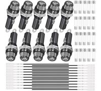 HAAMNING7 Lot 10 porte-fusibles à montage sur panneau 5x20 mm 250VAC 10A 125VAC 15A Porte-fusible à vis noir avec fusible à fusion rapide 10A/15A câbles borne 18 AWG pour radio stéréo automatique