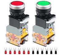 HAAMNING7 Lot de 2 interrupteurs à bouton-poussoir momentanés 220 V 22 mm 10 A bicolores (rouge/vert) LA38-11DN 1NO 1NC avec témoin lumineux LED et 12 bornes à fourche pour projets DIY