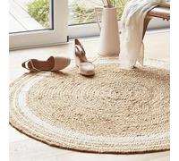 Habere India-All the Cultures Fabricating India Tapis et tapis pour chambre à coucher | Tapis de sol pour salon | Tapis de couloir pour chambre à coucher (jute + blanc, rond_1,5 x 1,5 m)
