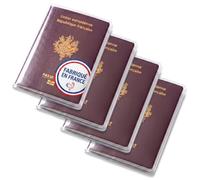 Habeygard Protege Passeport Transparent Lot de 4 Etui Passeport Cristal | Pochette pour passeport adulte et enfant, PVC souple. Protection passeport voyage famille, passport cover francais