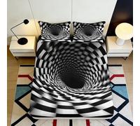 Habillage de lit Tourbillon Noir et Blanc Fitted Sheet, Impression 3D, Microfiber Douce, antidérapant, Apartment Bedding, décor Chambre et invité, Lavage Facile, Accent raffiné 200x200x25cm