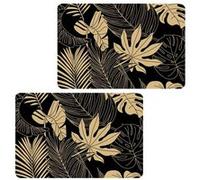 Habitable - Lot de 2 sets de table motif feuillage avec encre métallique LYRA - 30 x 45 cm - Or et noir - Lyra Noir G